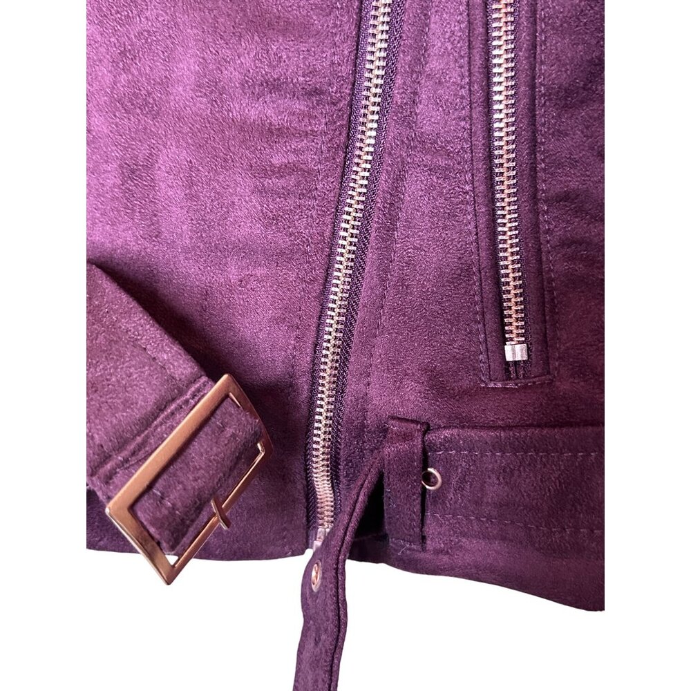 LC Lauren Conrad Faux Suede Size 8 Moto Jacket Belted Waist Rose Zipper Accents - Picture 5 of 9